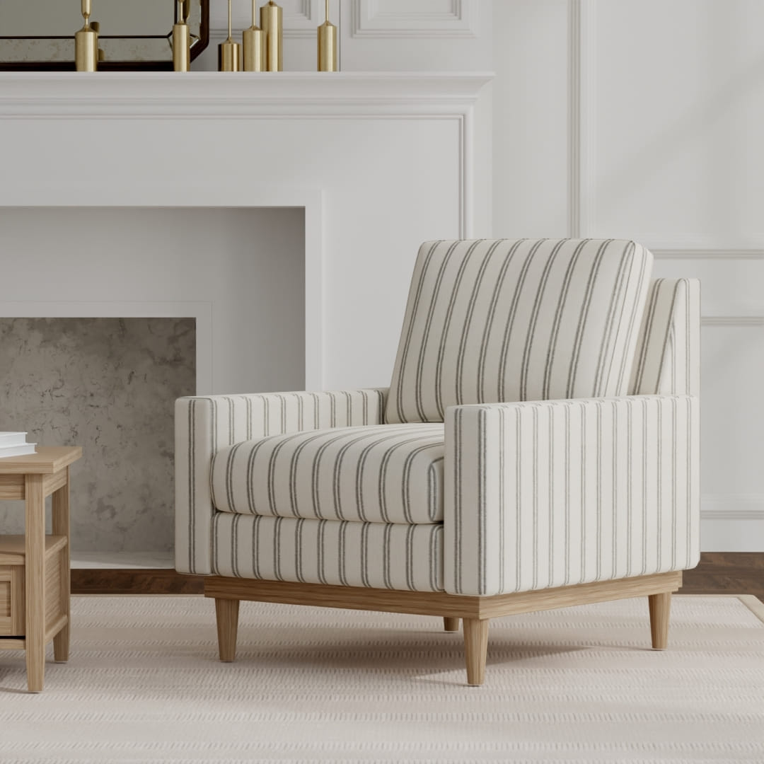 Denny Iron upholstered on a mid century modern chair