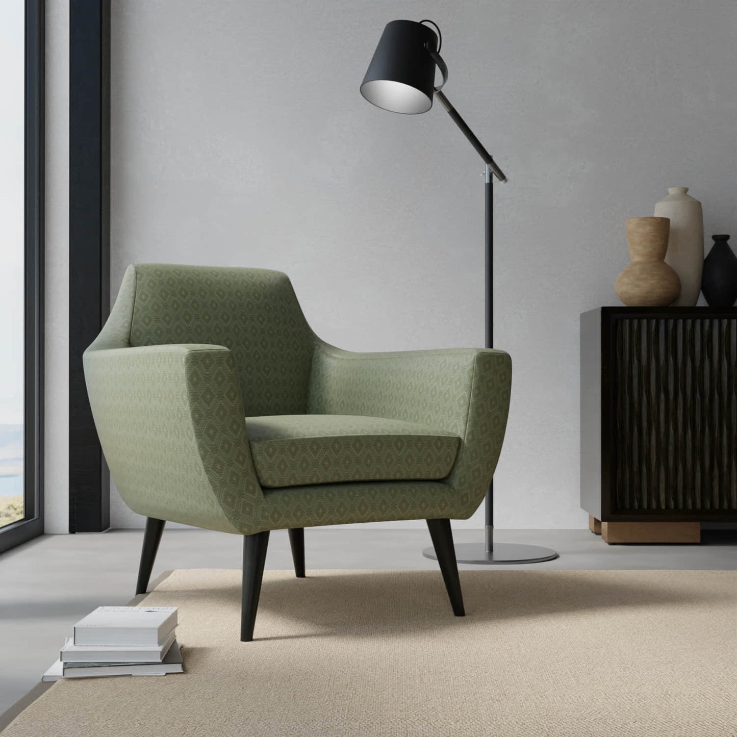 Derby Sage upholstered on a contemporary chair
