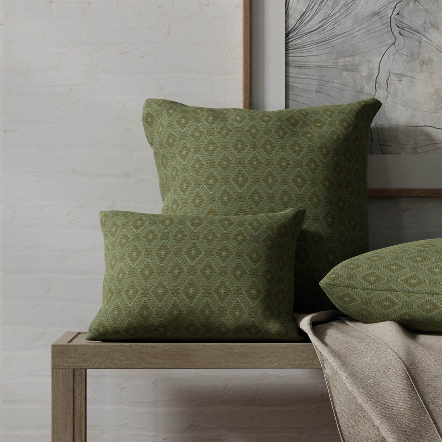 Derby Sage made up on pillows