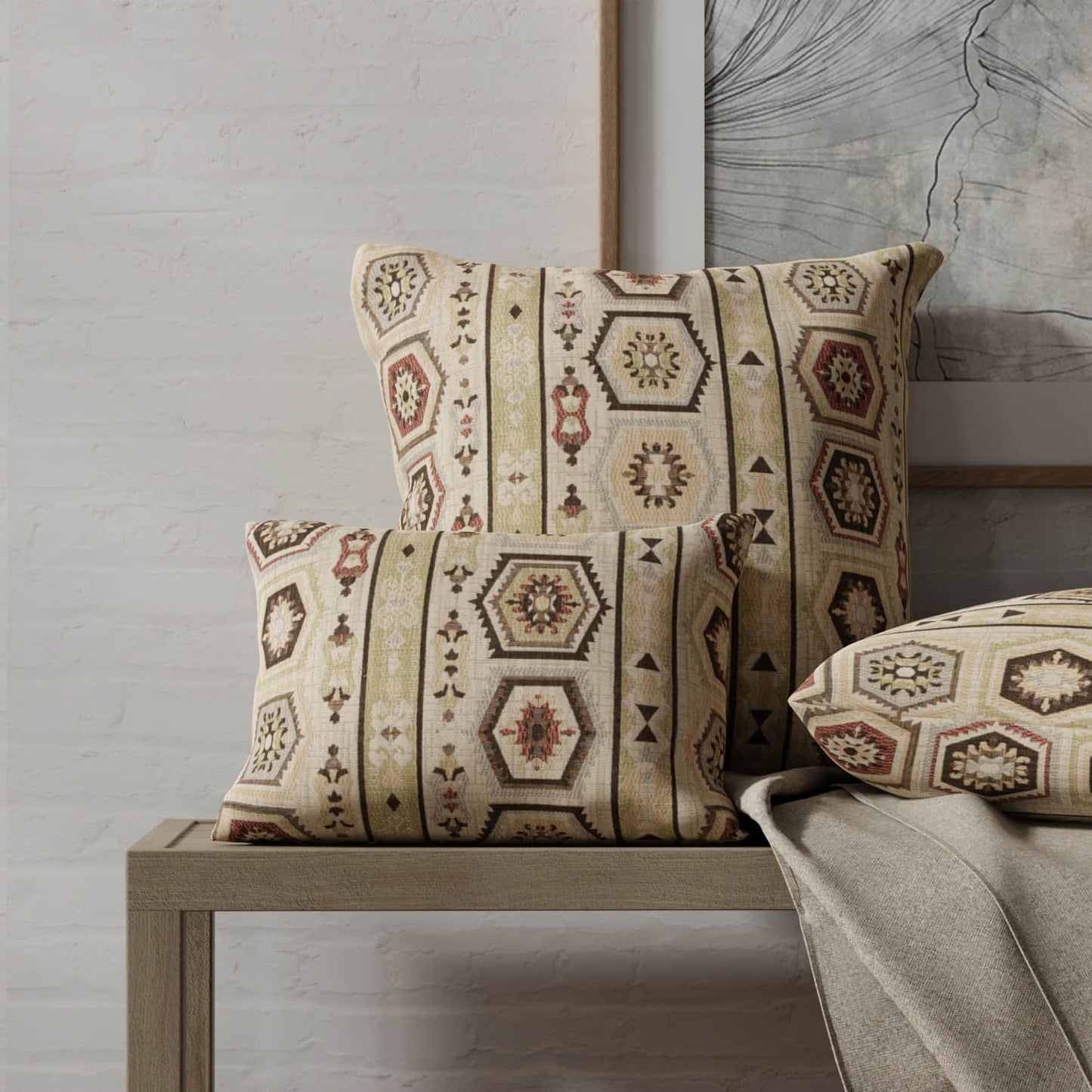 Dolce Redstone made up on pillows