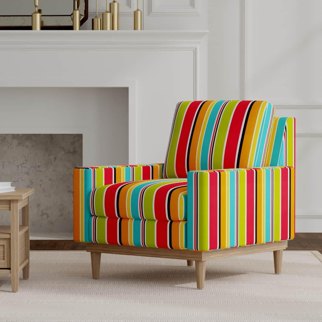 Dominica Festival upholstered on a mid century modern chair