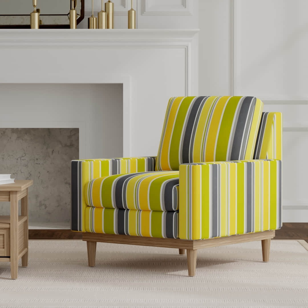 Dominica Limelight upholstered on a mid century modern chair