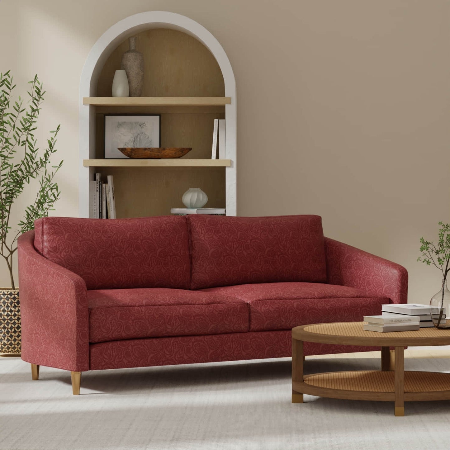 Dover Ruby upholstered on a couch