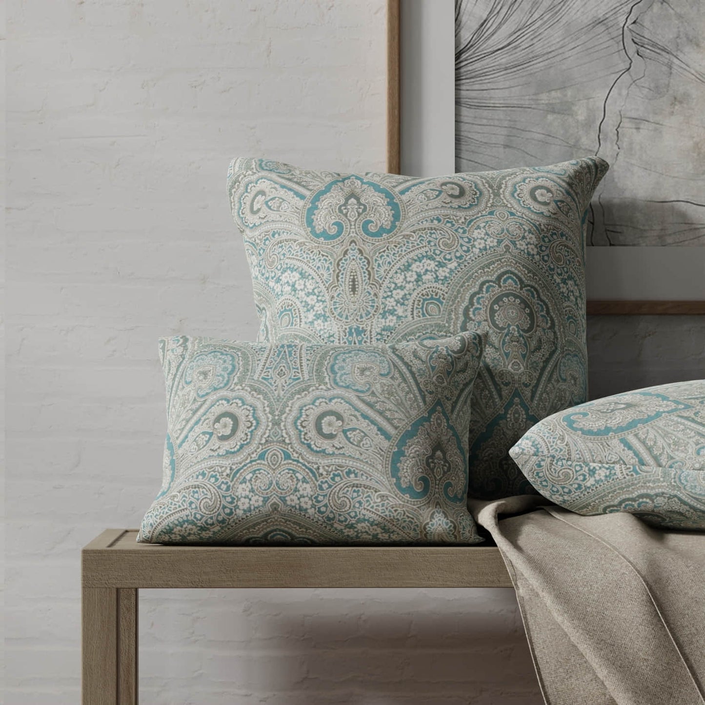 Dunbar Turquoise made up on pillows
