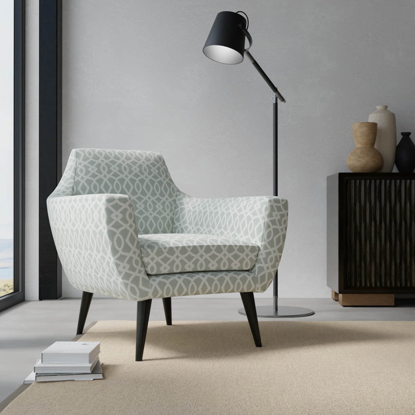 Ebern Aqua upholstered on a contemporary chair