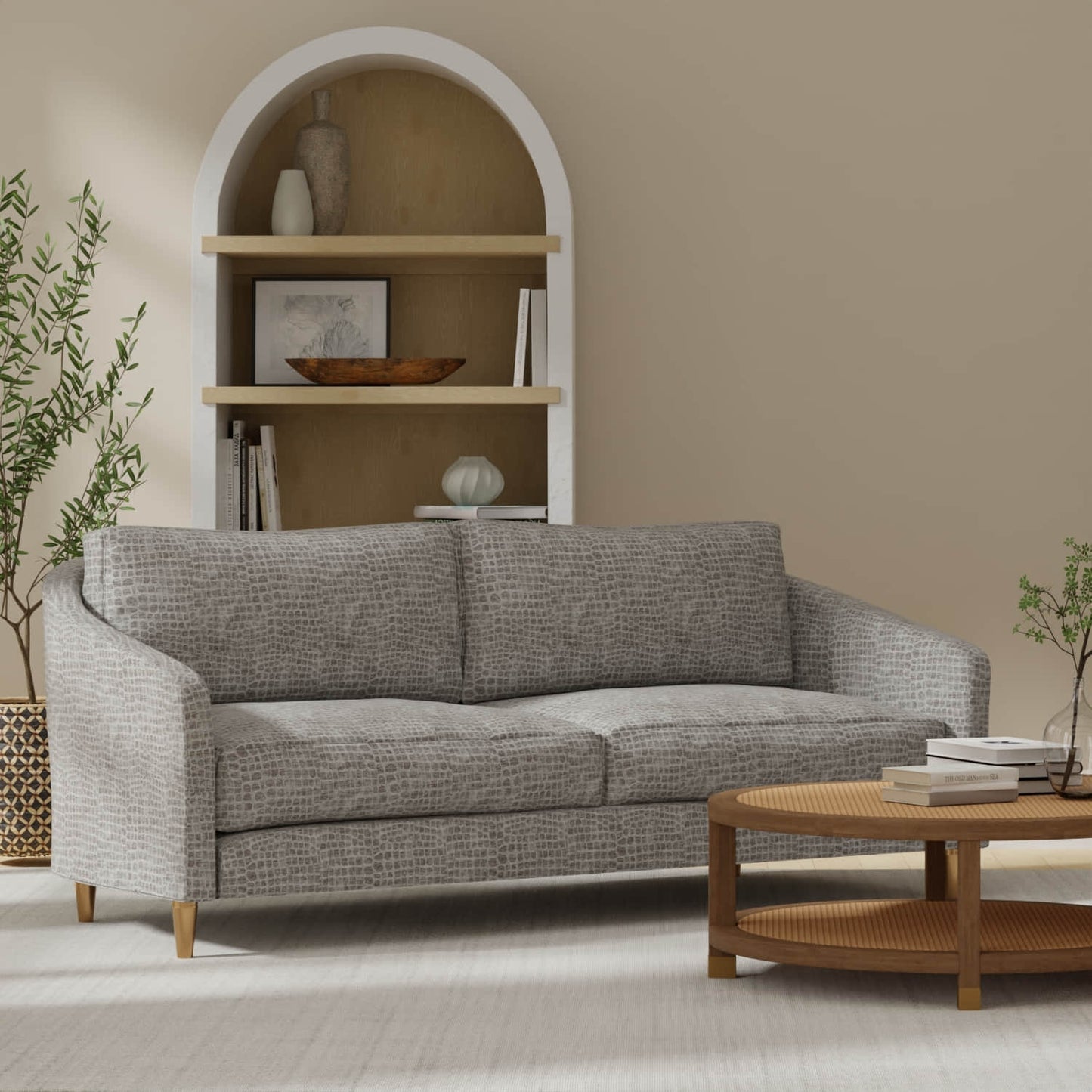 Electra Charcoal upholstered on a couch