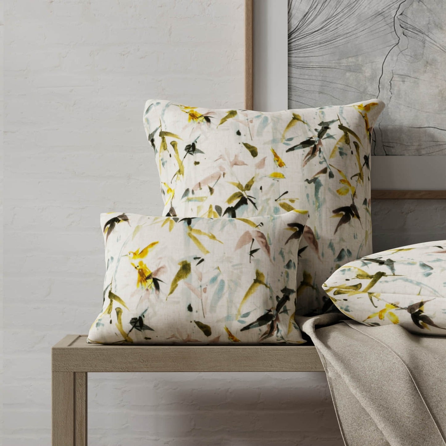 Ellison Goldenrod made up on pillows