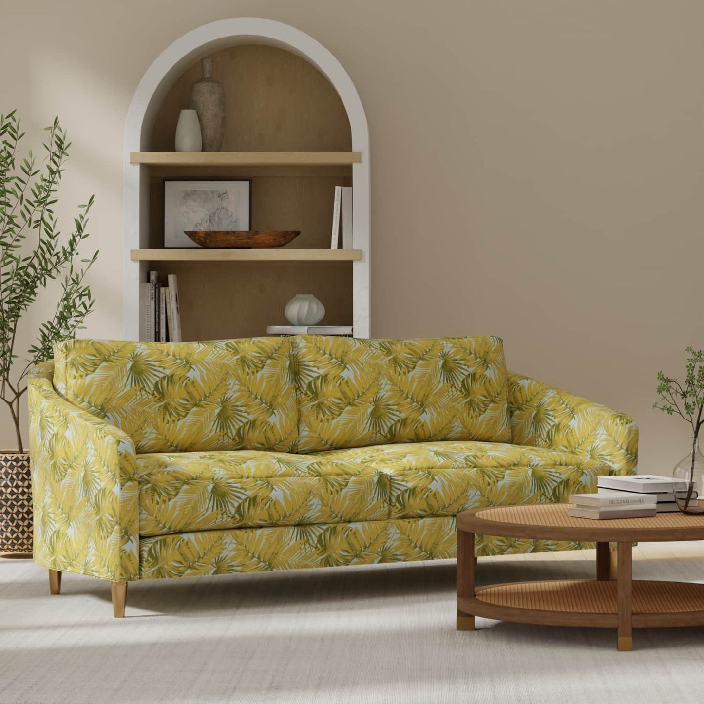 Elora Aqua upholstered on a couch