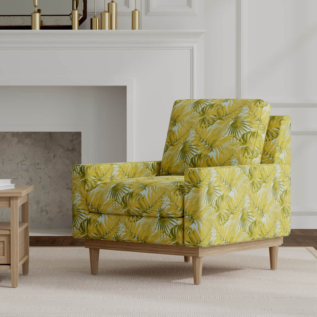 Elora Aqua upholstered on a mid century modern chair