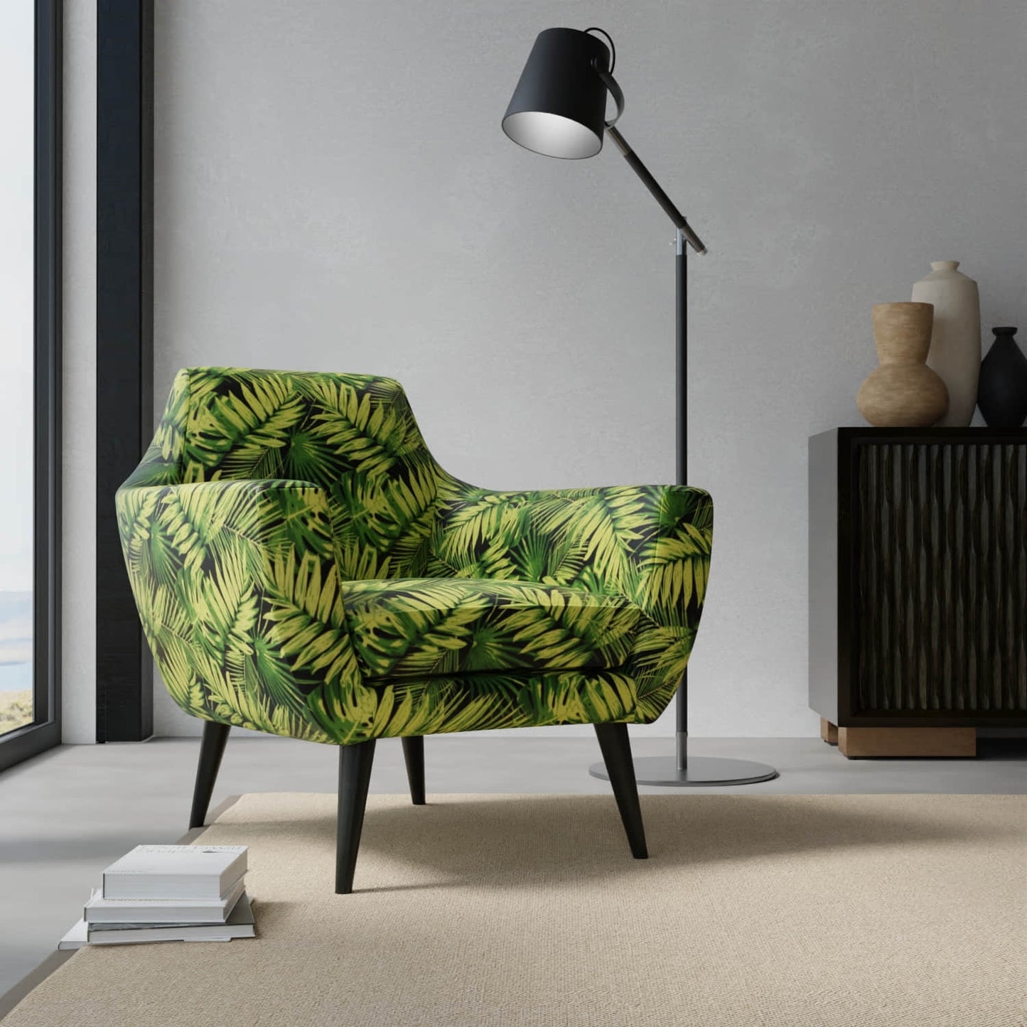 Elora Noir upholstered on a contemporary chair
