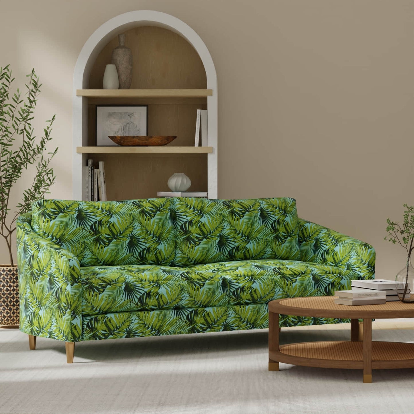 Elora Palm upholstered on a couch