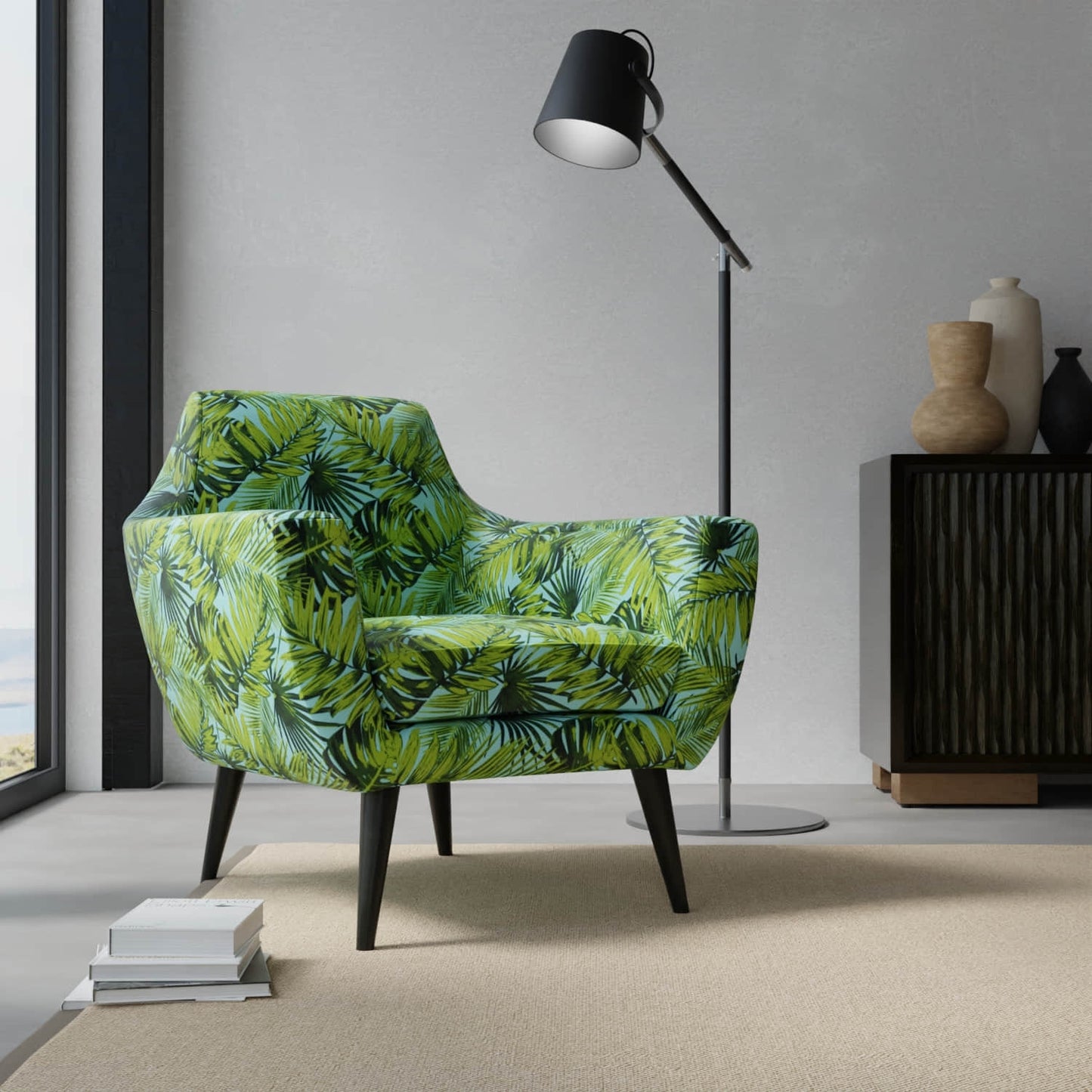 Elora Palm upholstered on a contemporary chair