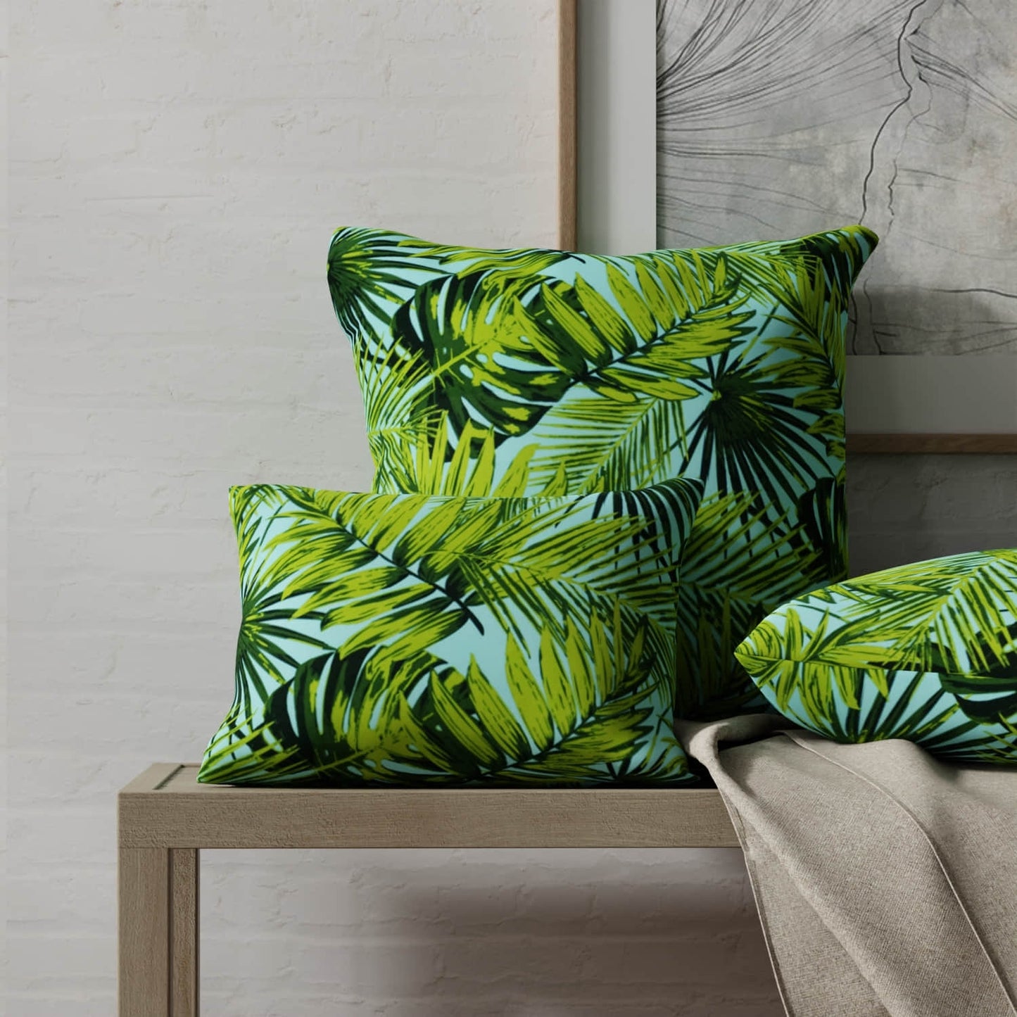 Elora Palm made up on pillows