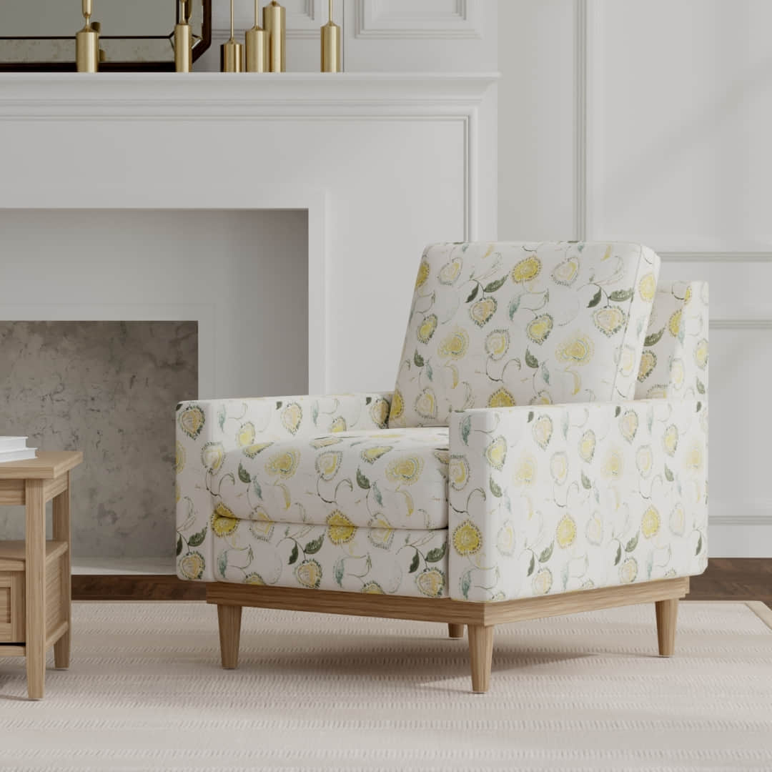 Gable Saffron upholstered on a mid century modern chair