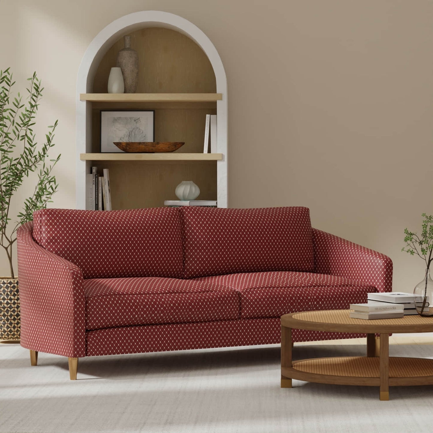 Harper Red upholstered on a couch