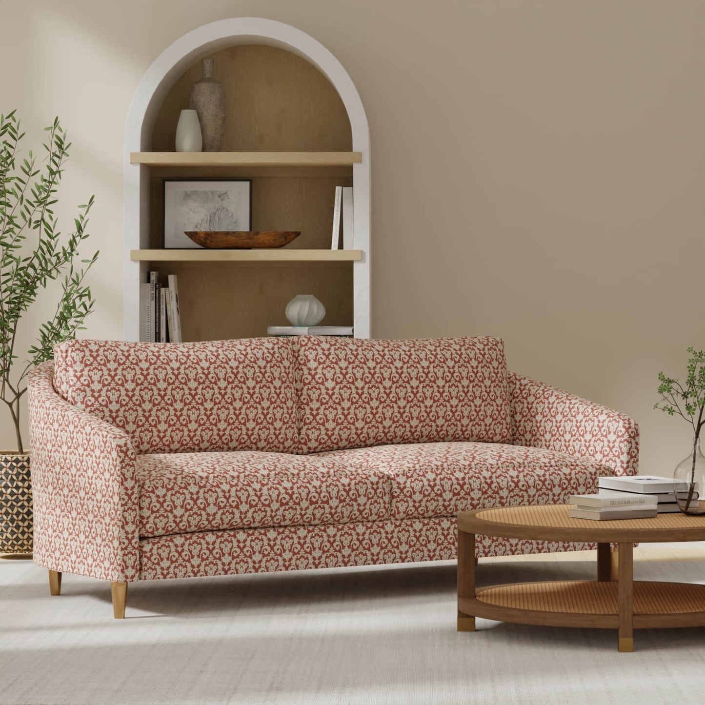 Holcomb Ruby upholstered on a couch