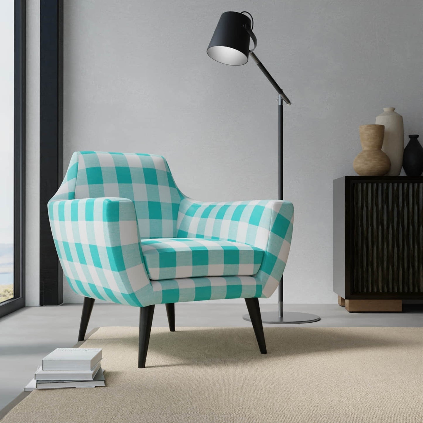 Jaelyn Turquoise upholstered on a contemporary chair