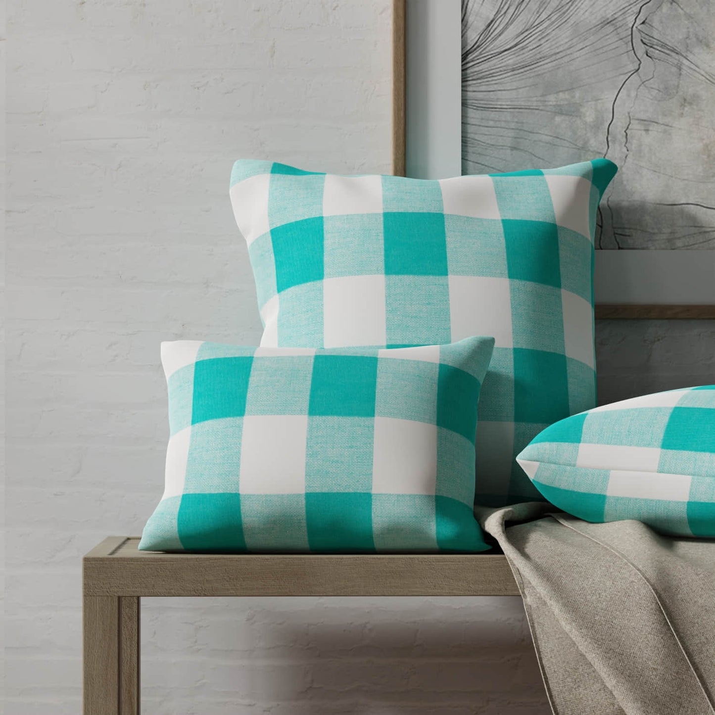 Jaelyn Turquoise made up on pillows