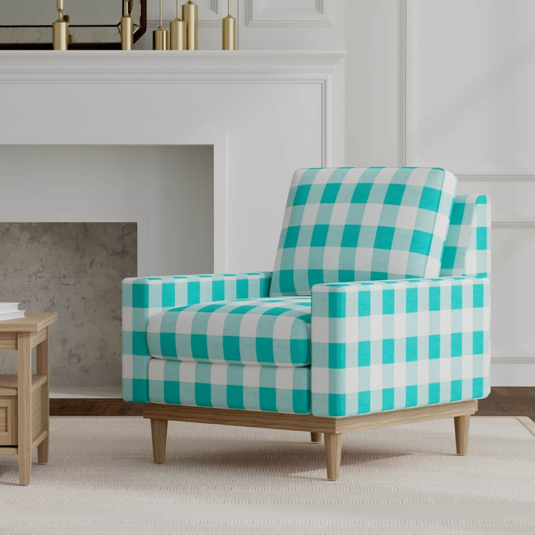 Jaelyn Turquoise upholstered on a mid century modern chair