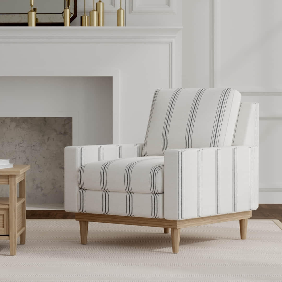 Johnny Charcoal upholstered on a mid century modern chair