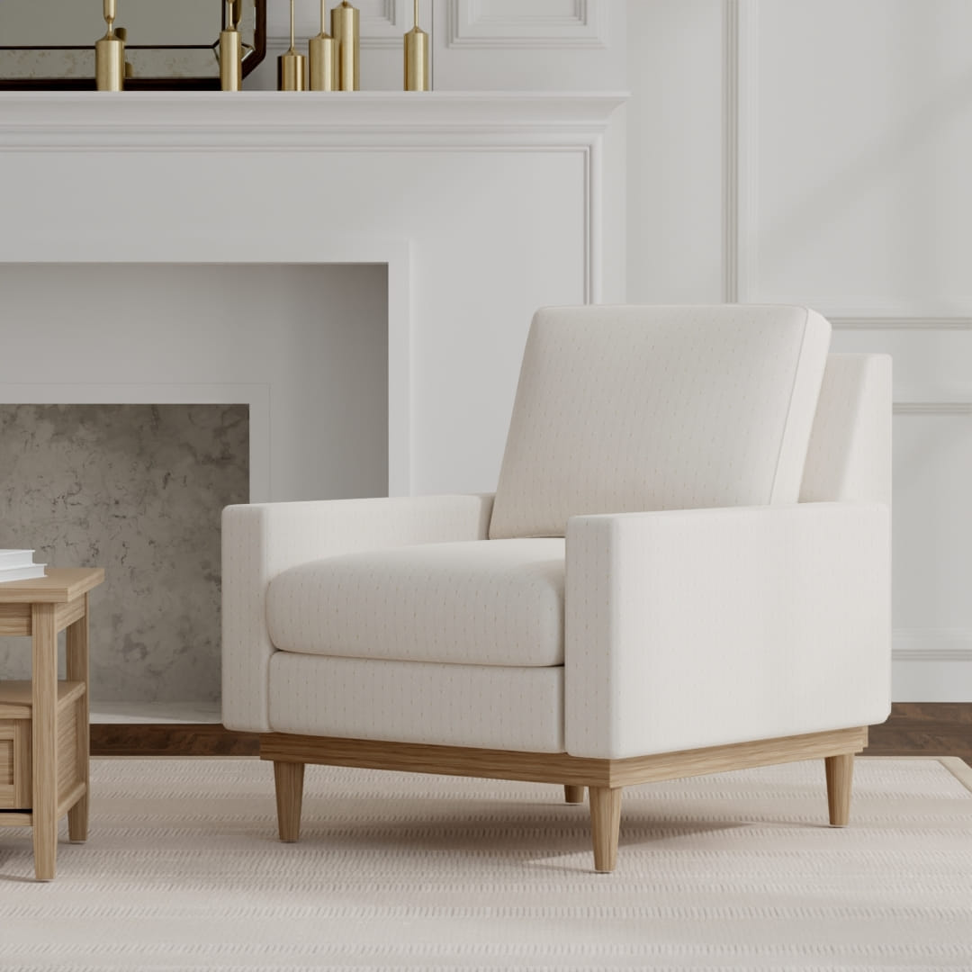 Joplin Ivory upholstered on a mid century modern chair