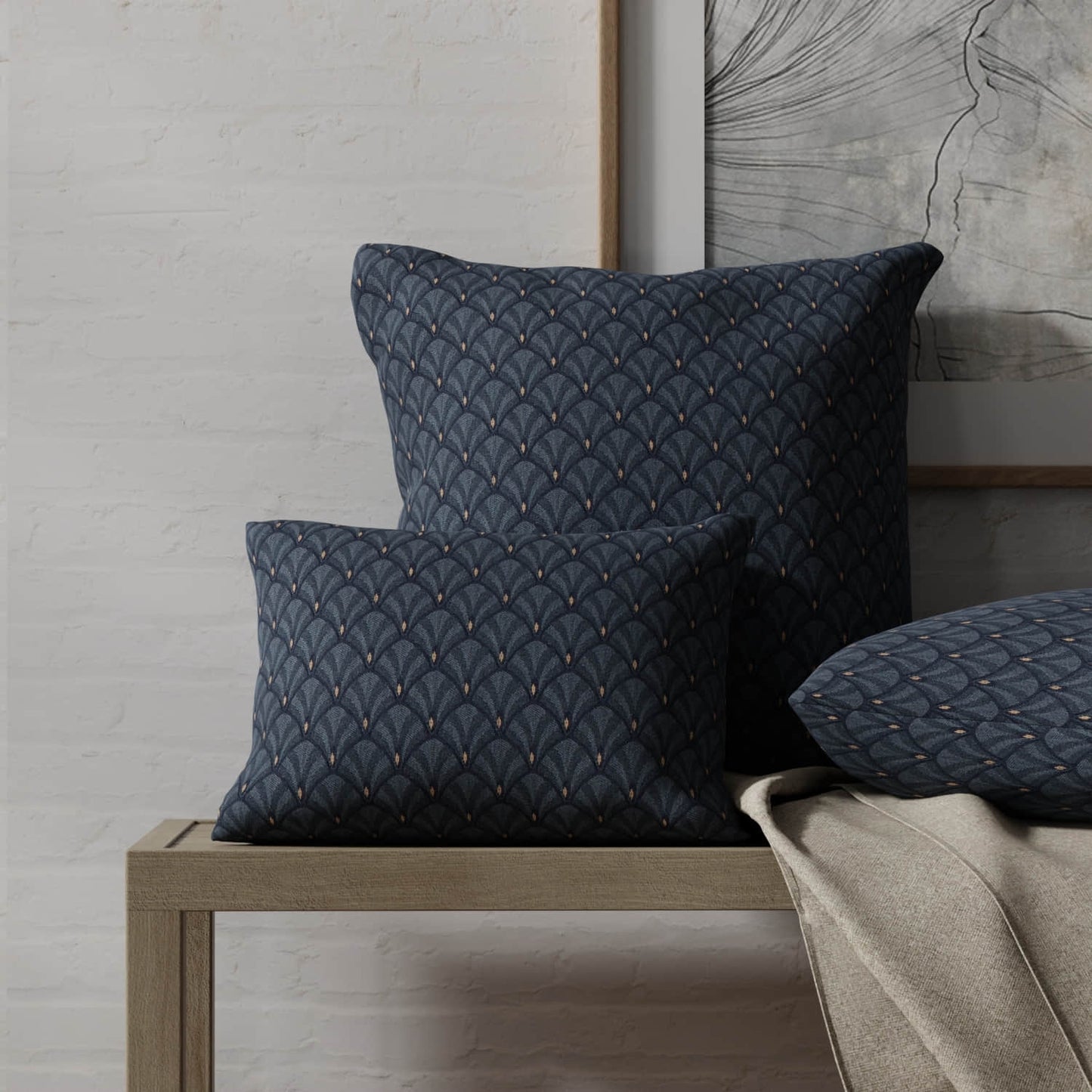 Joplin Navy made up on pillows