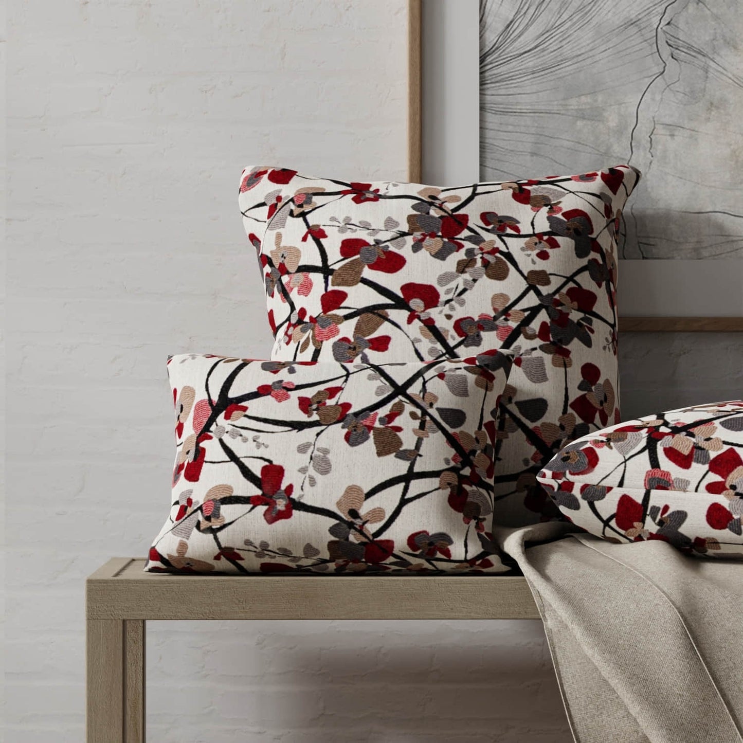 Kenosha Crimson made up on pillows