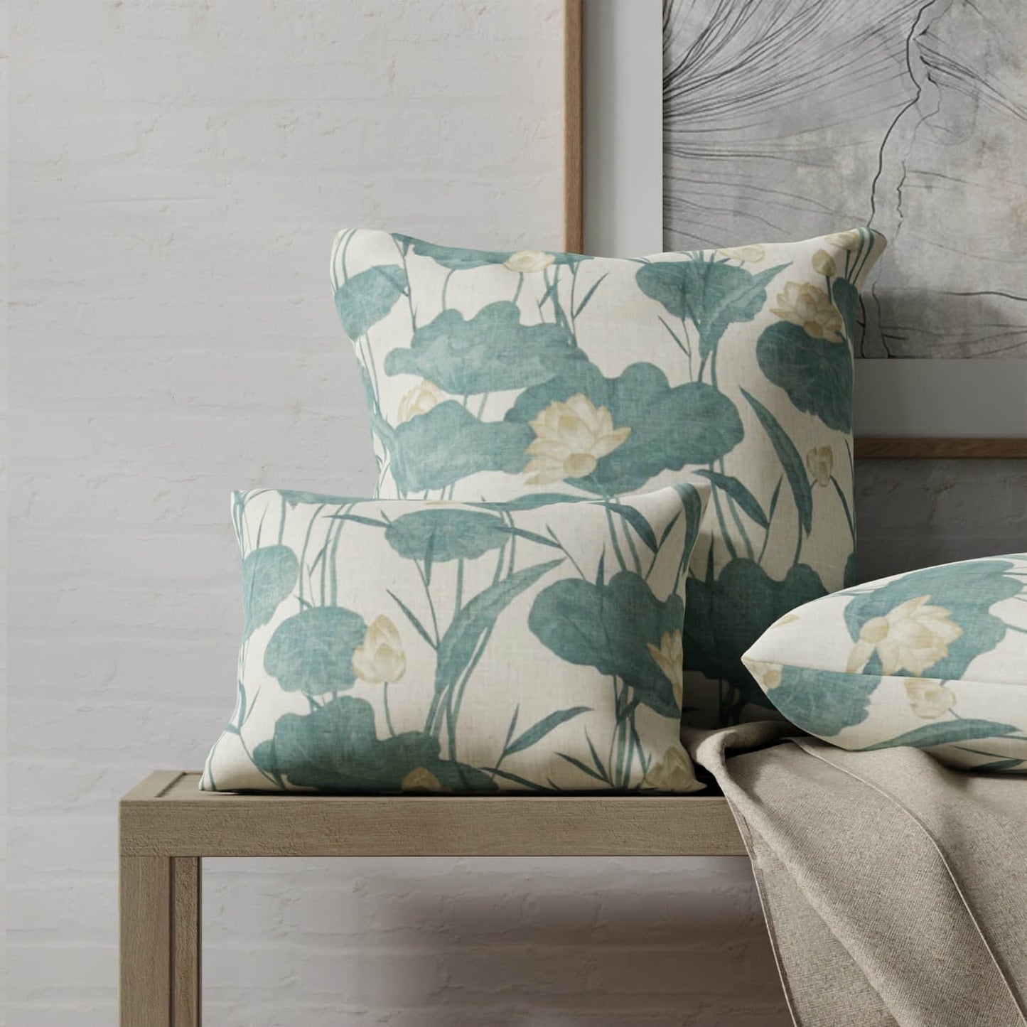 Lenox Lagoon made up on pillows
