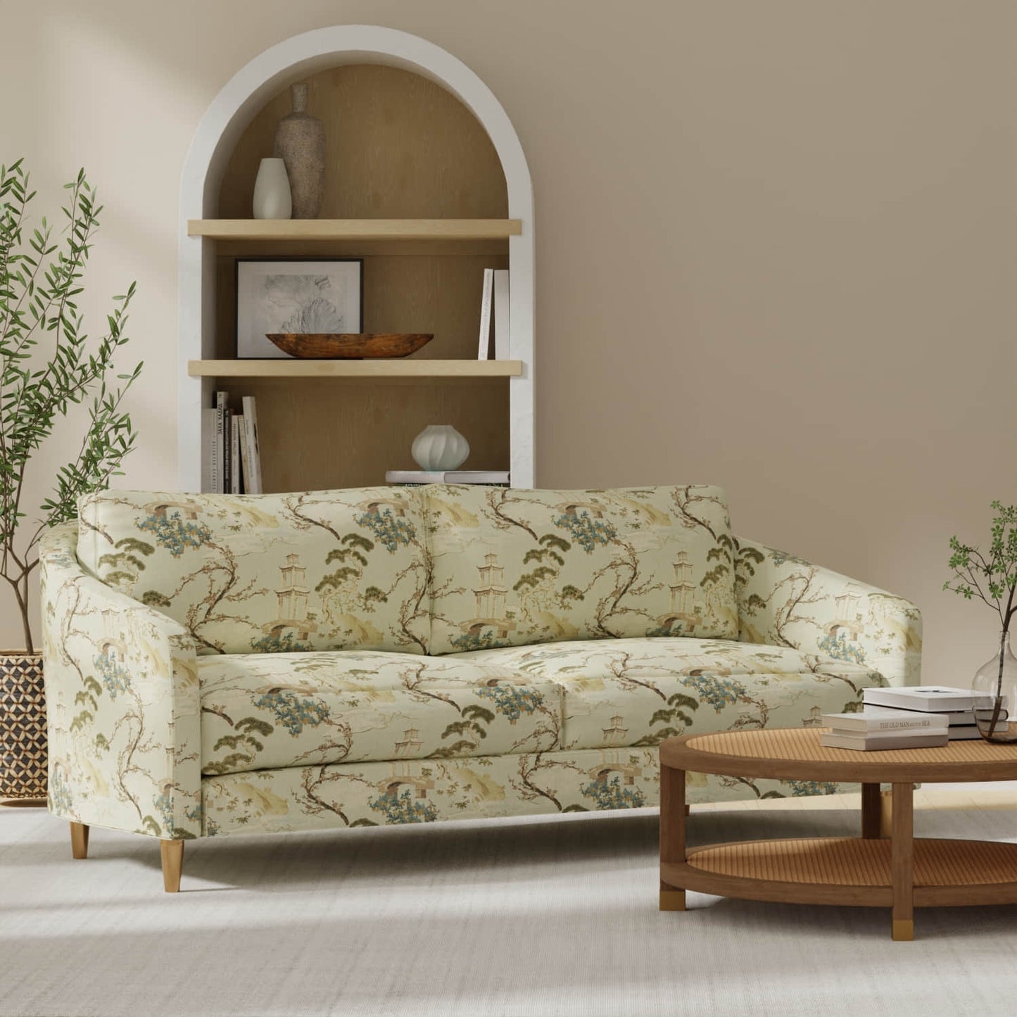 Linford Seafoam upholstered on a couch