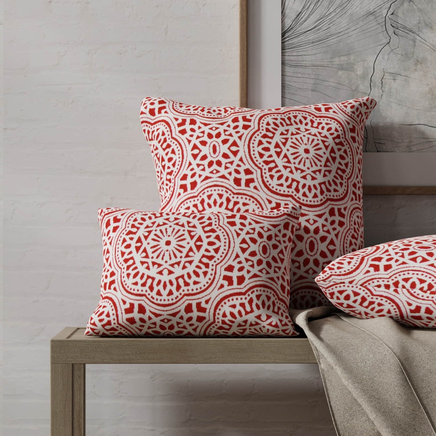 Newman Coral made up on pillows