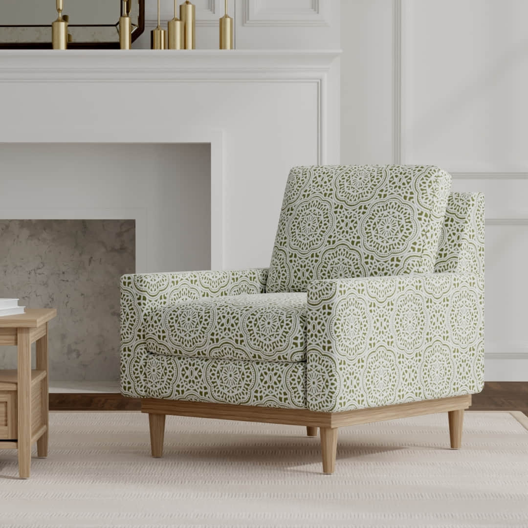 Newman Fern upholstered on a mid century modern chair