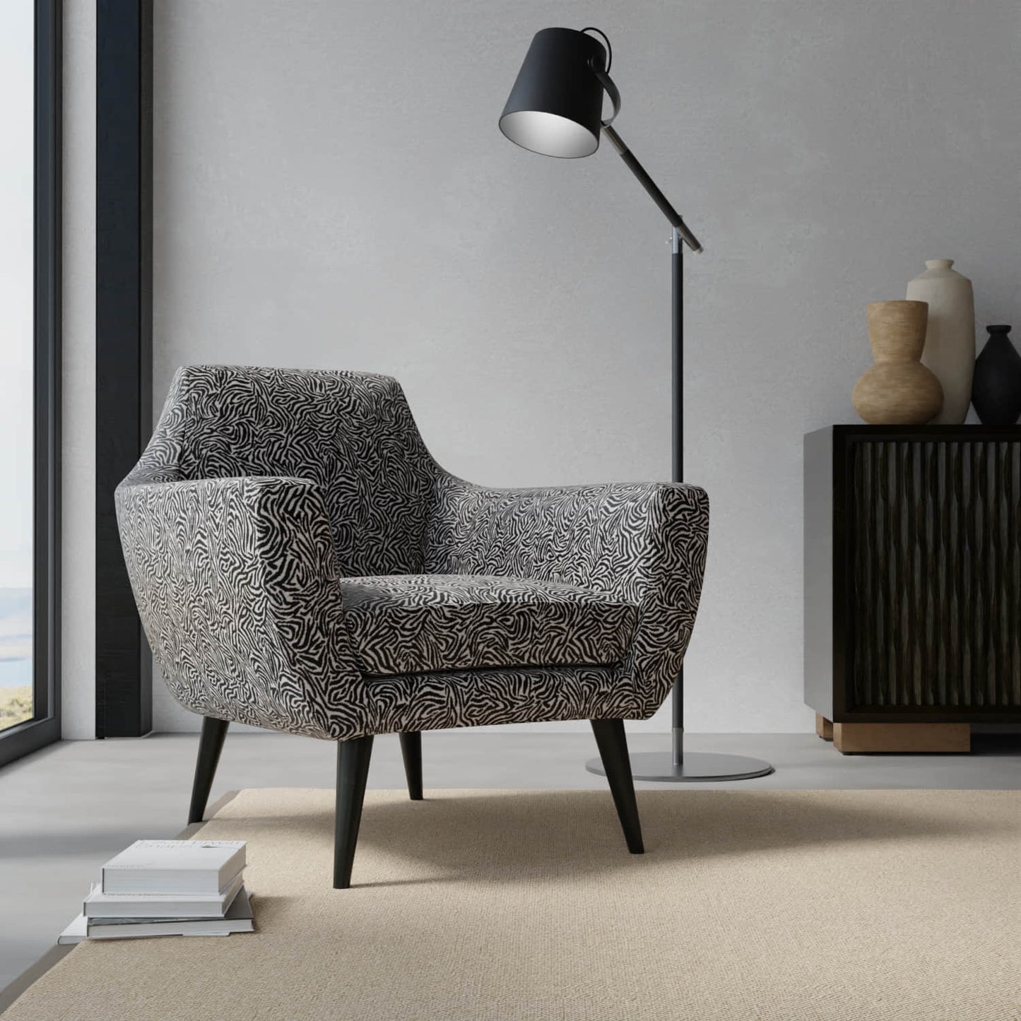 Oswego Black upholstered on a contemporary chair