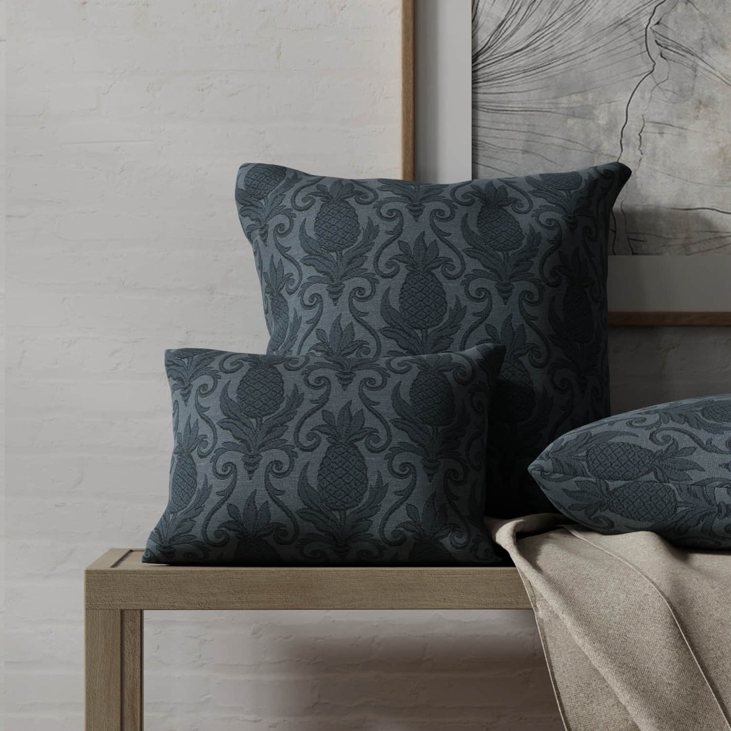 Pineapple Delft made up on pillows