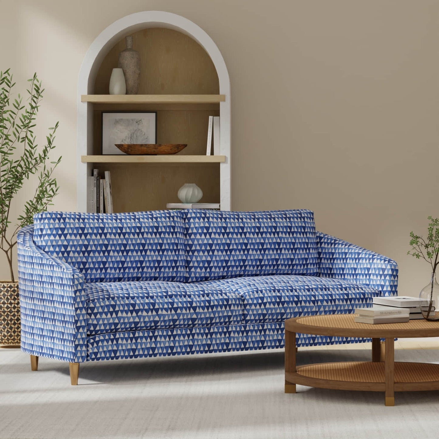 Pollard Indigo upholstered on a couch