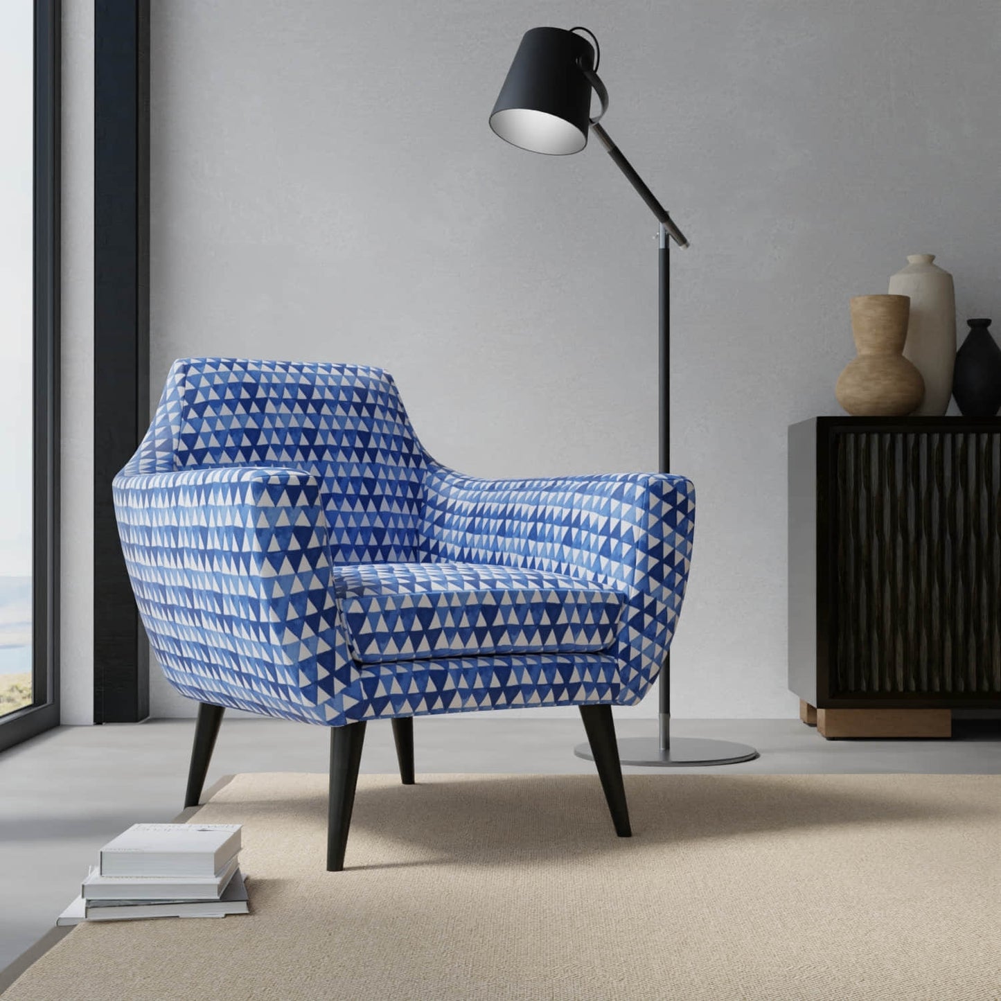 Pollard Indigo upholstered on a contemporary chair