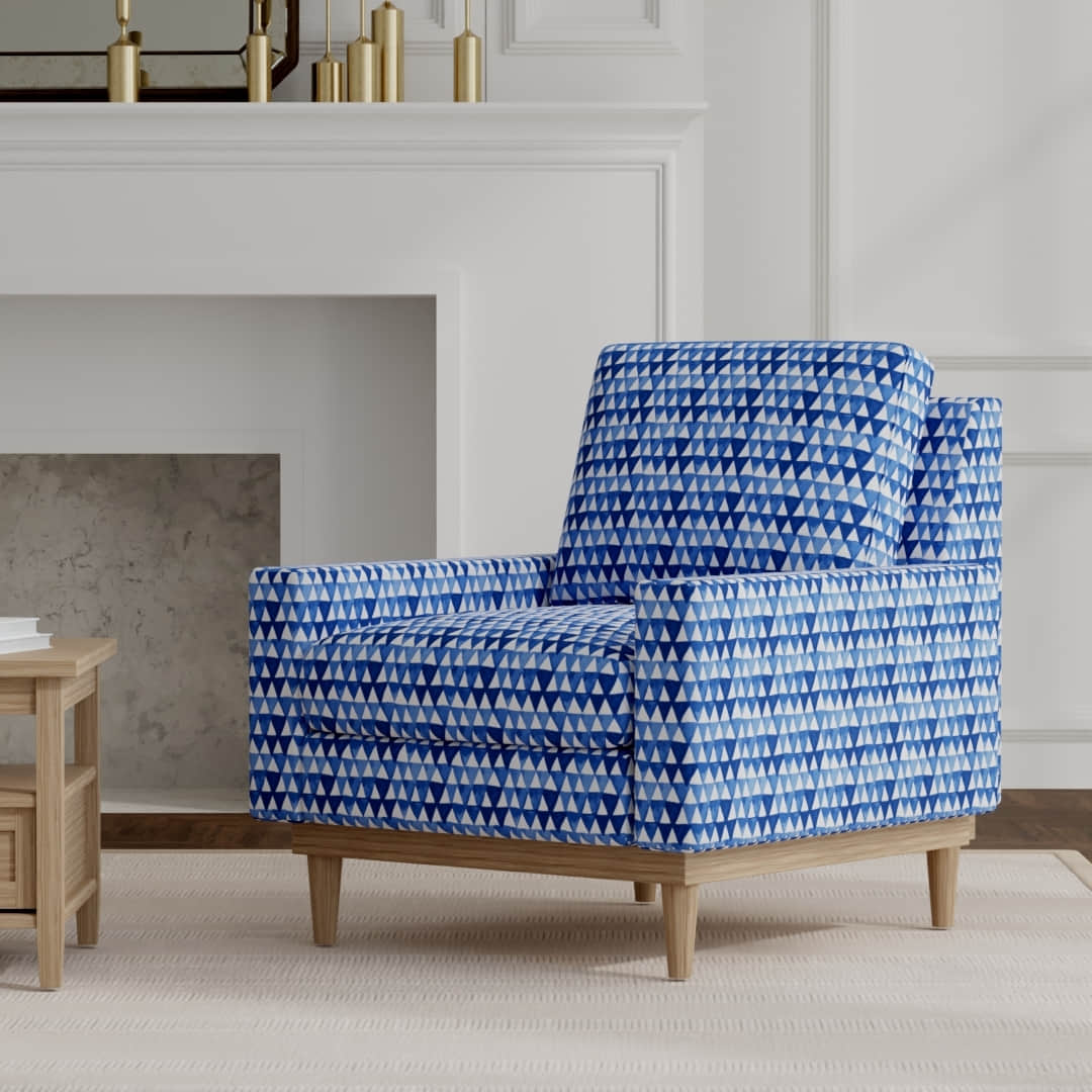 Pollard Indigo upholstered on a mid century modern chair