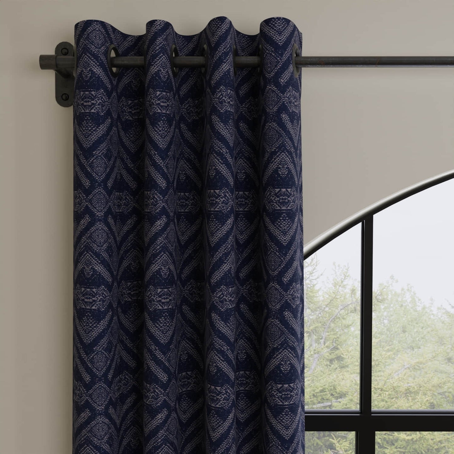 Rhea Midnight made up on drapery