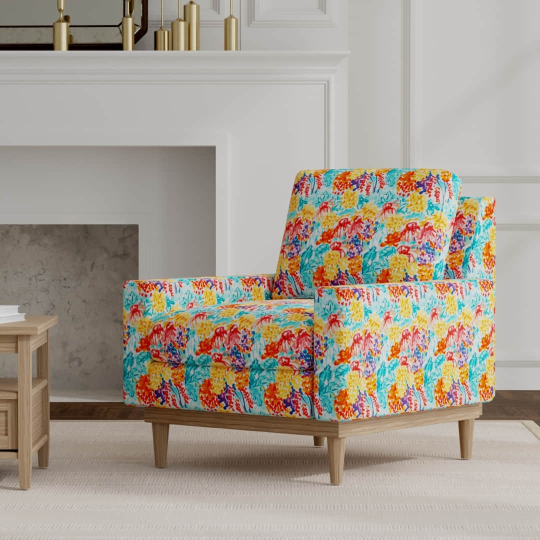 Ranae Summer upholstered on a mid century modern chair