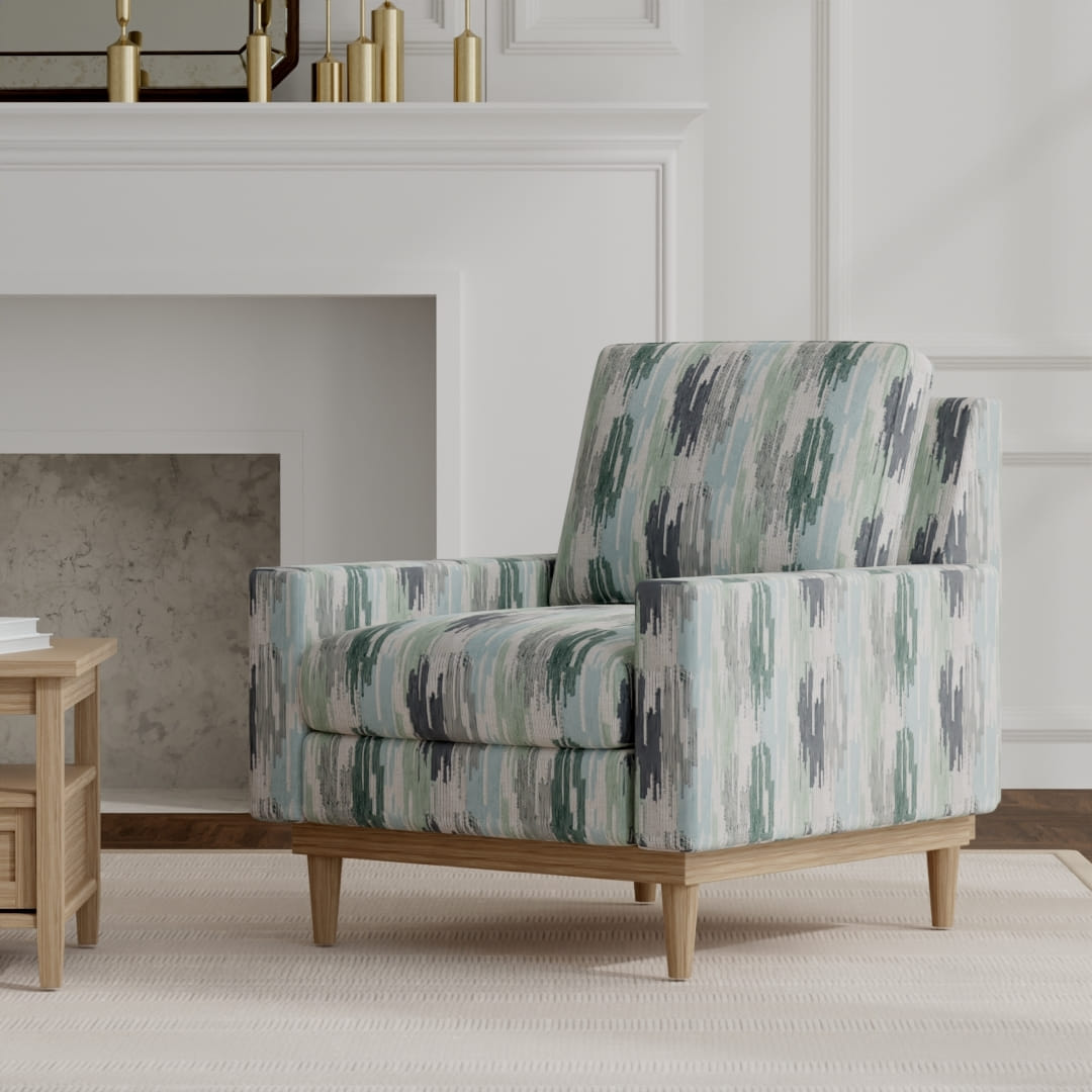 Spencer Seafoam upholstered on a mid century modern chair