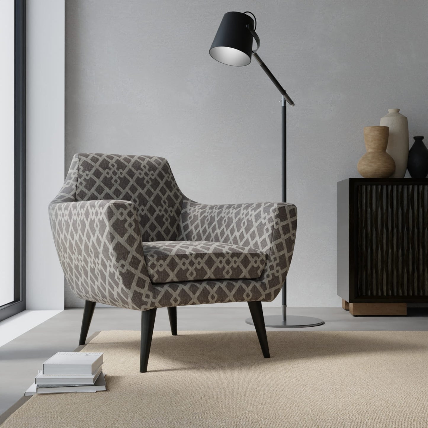 Tapper Fog upholstered on a contemporary chair