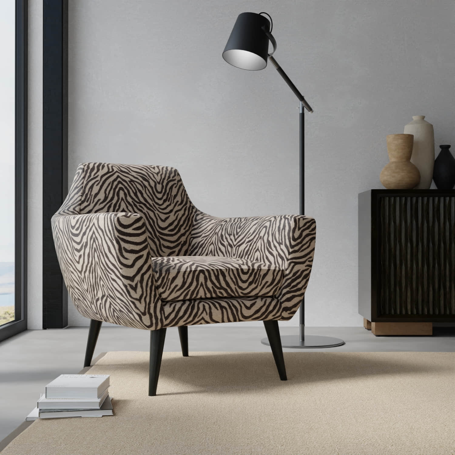 Tiger Ebony upholstered on a contemporary chair