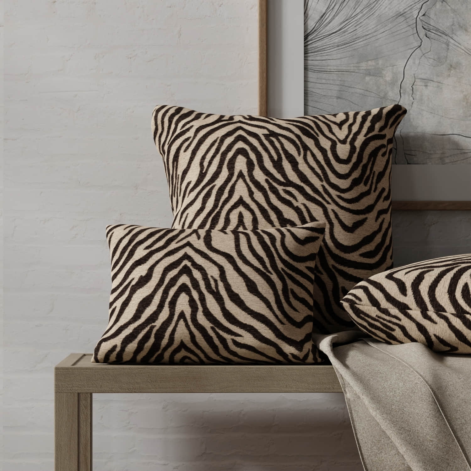Tiger Ebony made up on pillows