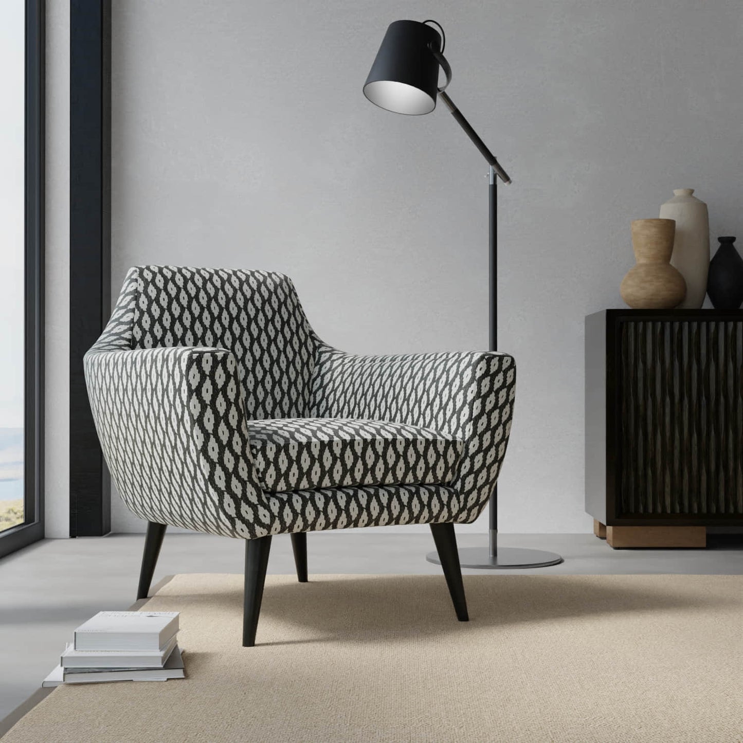 Vicini Tuxedo upholstered on a contemporary chair