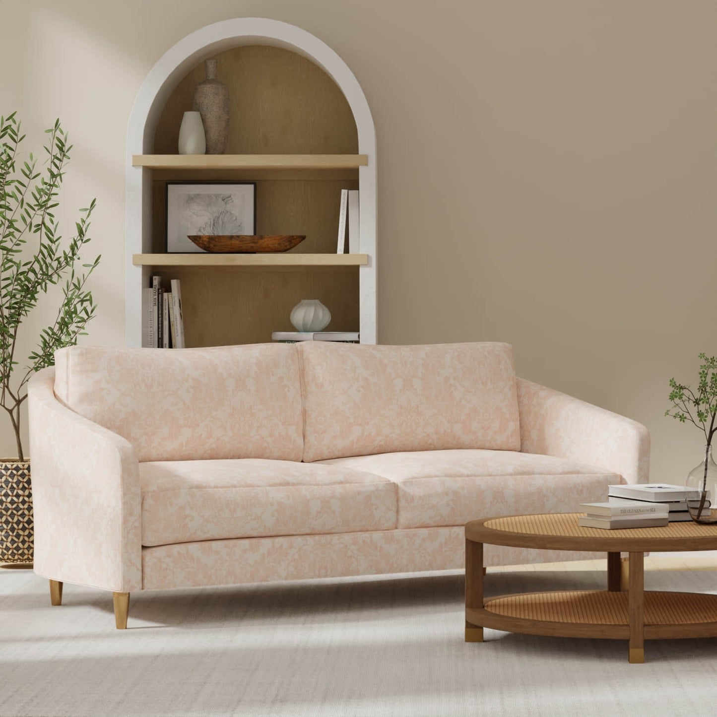 Warby Pink upholstered on a couch