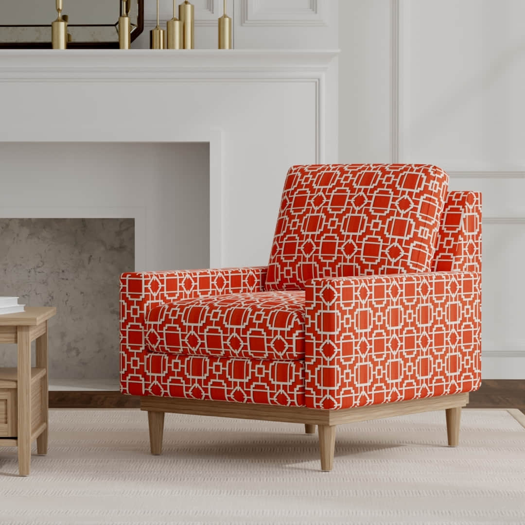 Wescott Mandarin upholstered on a mid century modern chair
