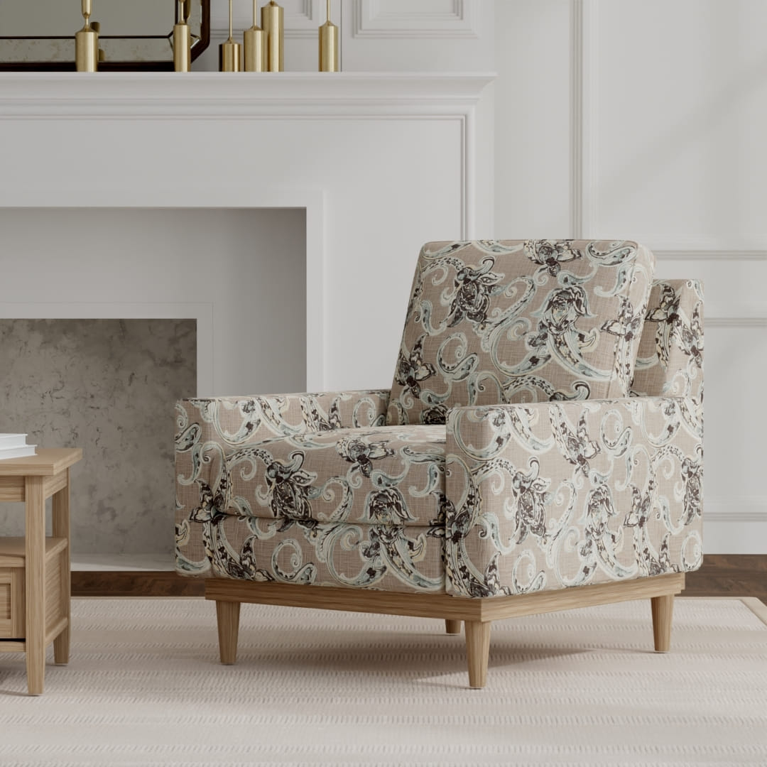 Wilson Graphite upholstered on a mid century modern chair