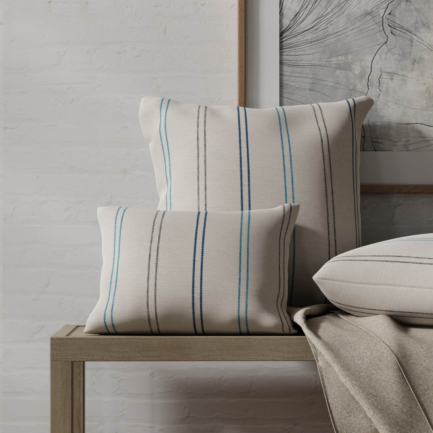 Belmar Fog made up on pillows