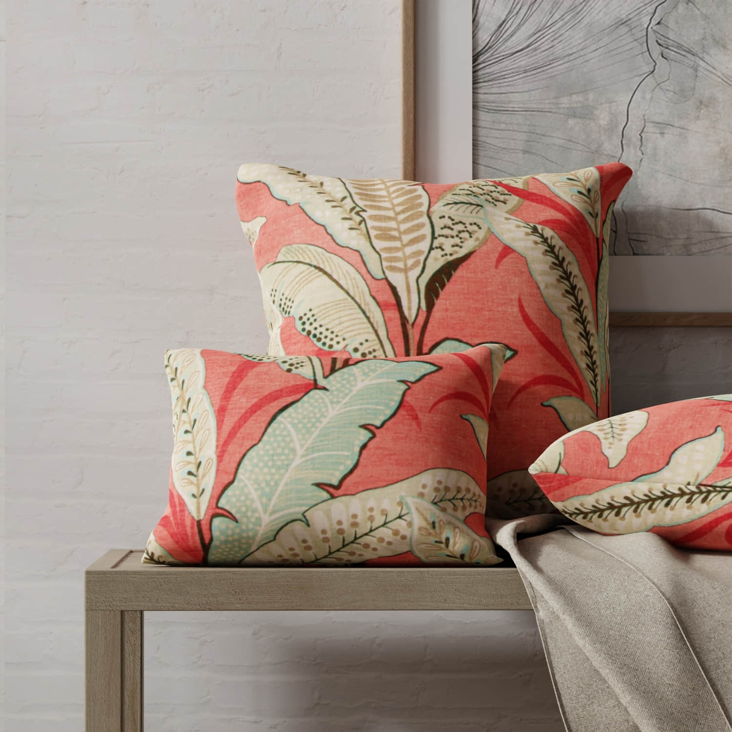Berkley Coral made up on pillows