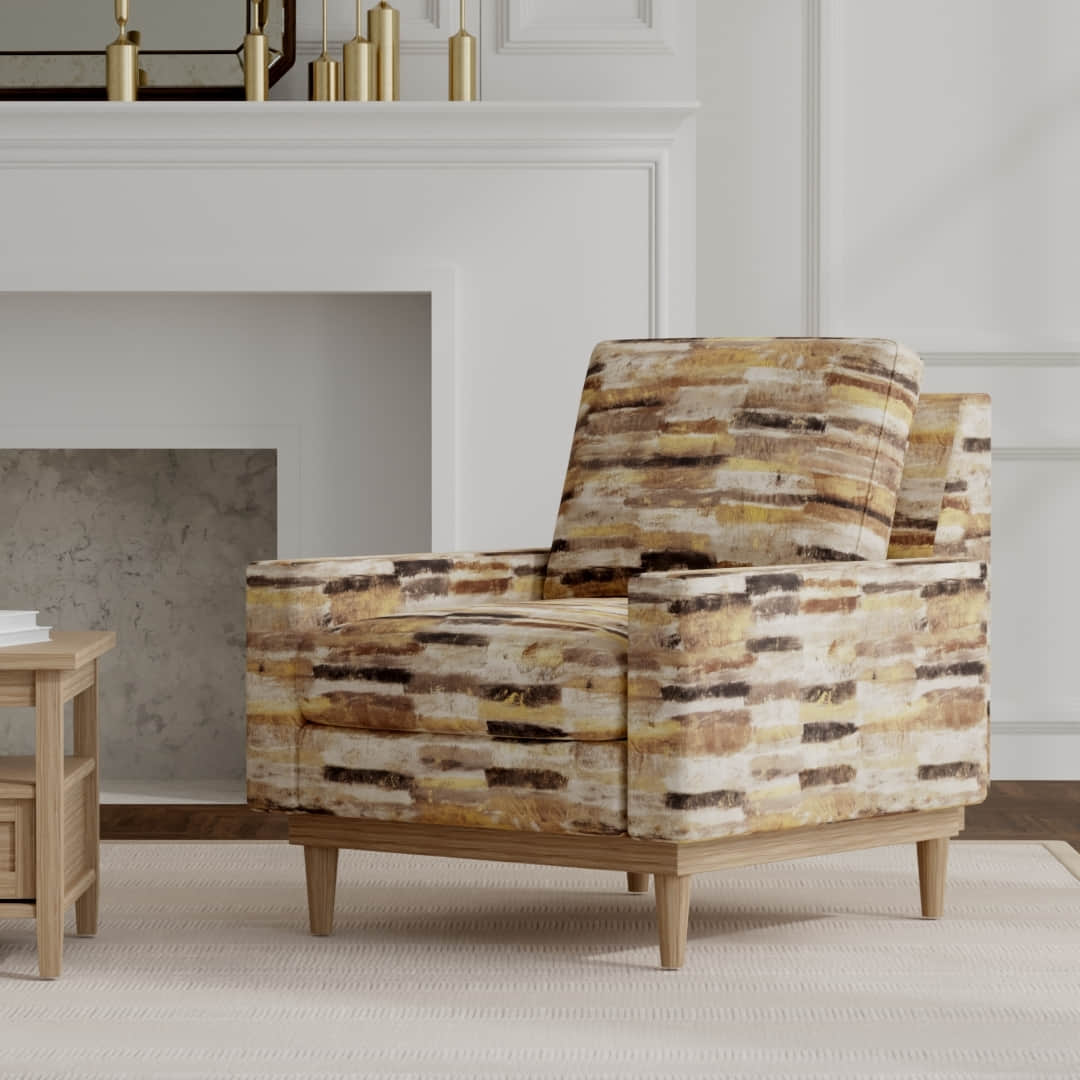 Bradshaw Topaz upholstered on a mid century modern chair