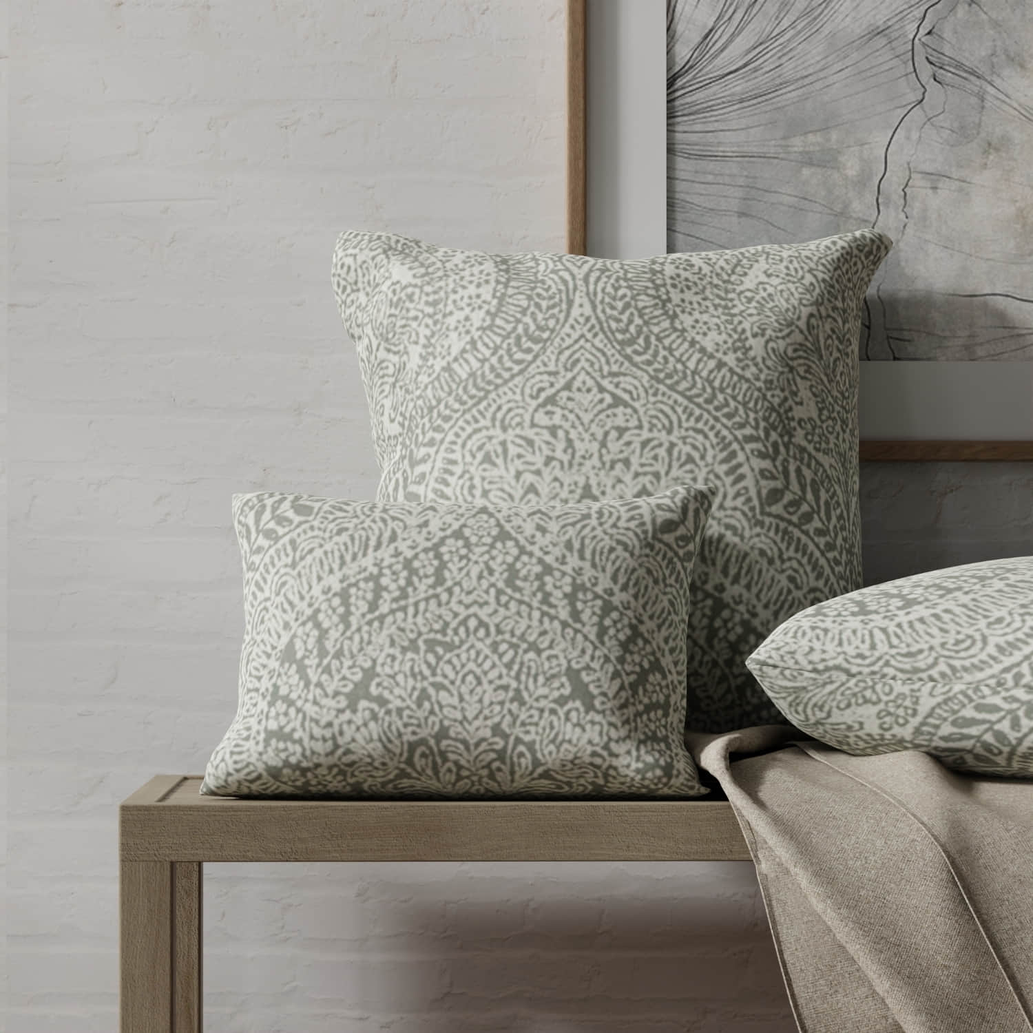 Burma Powder made up on pillows